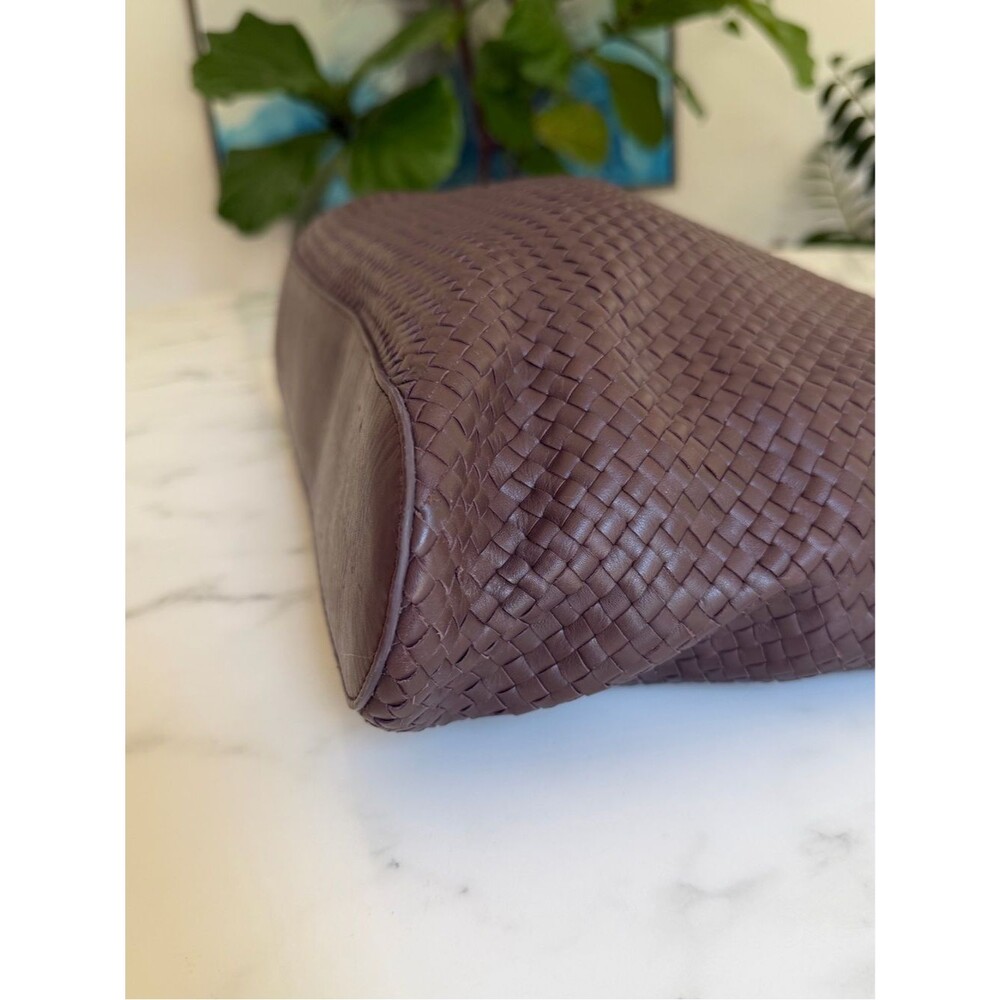 Quince Italian Leather Handwoven Tote Dark Brown XL Slim Shoulder Bag - Picture 10 of 15